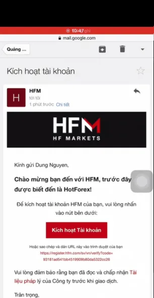 Bước kích hoạt tài khoản qua email trên điện thoại (giao diện năm 2023)