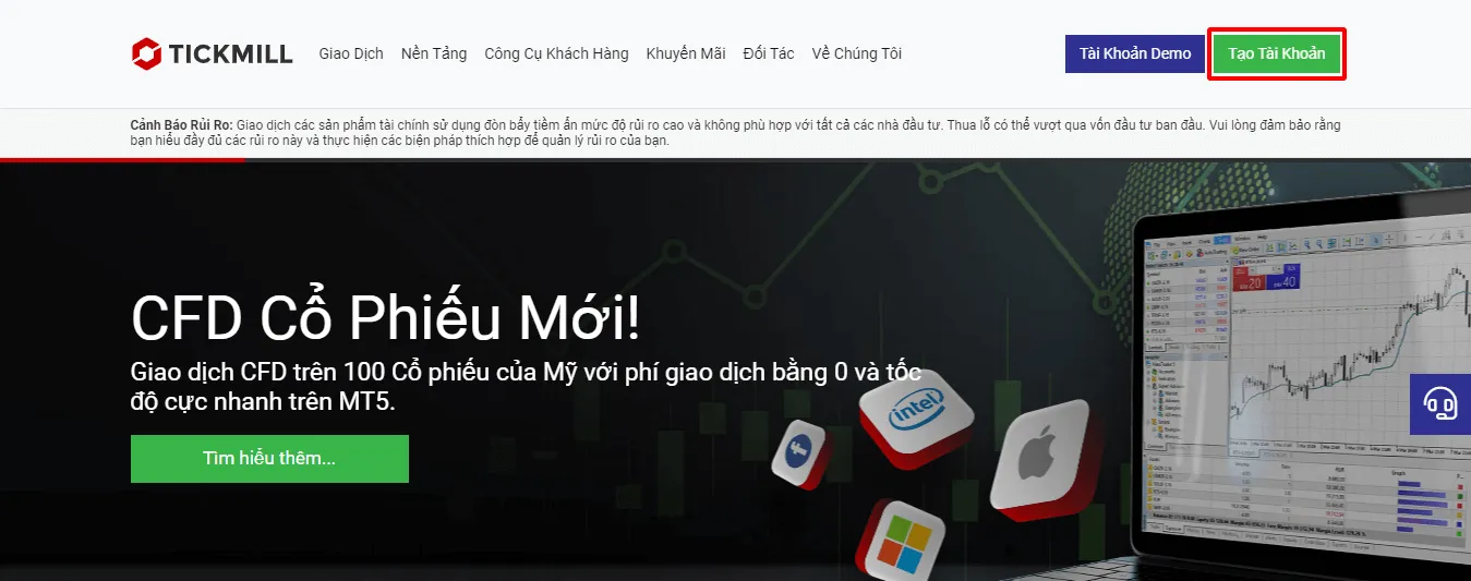 Giao diện đăng ký tài khoản Tickmill