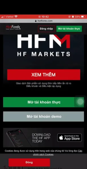 Trang chủ HFM trên điện thoại (giao diện năm 2023)