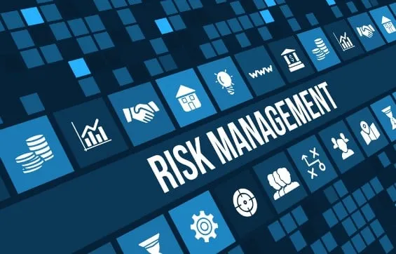 The words Risk Management over a background of financial icons
