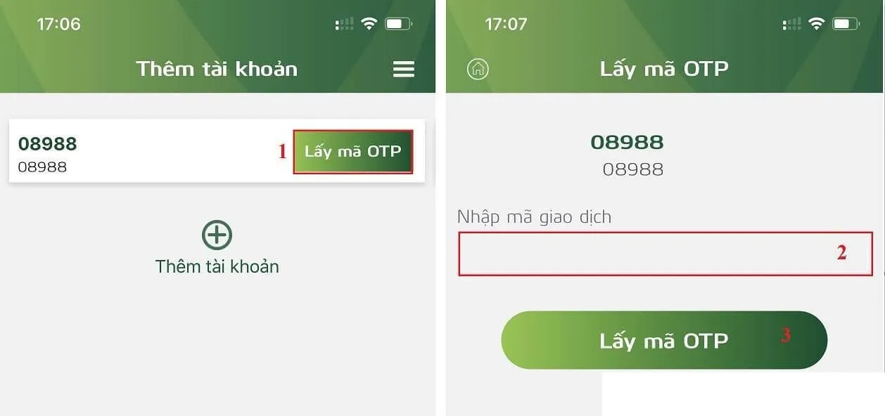 Lấy mã OTP trong ứng dụng Smart OTP của ngân hàng (giao diện năm 2023)