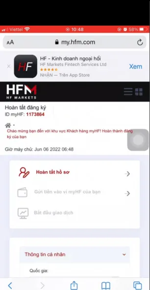 Hoàn tất thông tin đăng ký trên điện thoại (giao diện năm 2023)