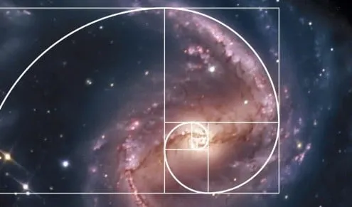 The Fibonacci spiral laid over a photo of a spiral galaxy