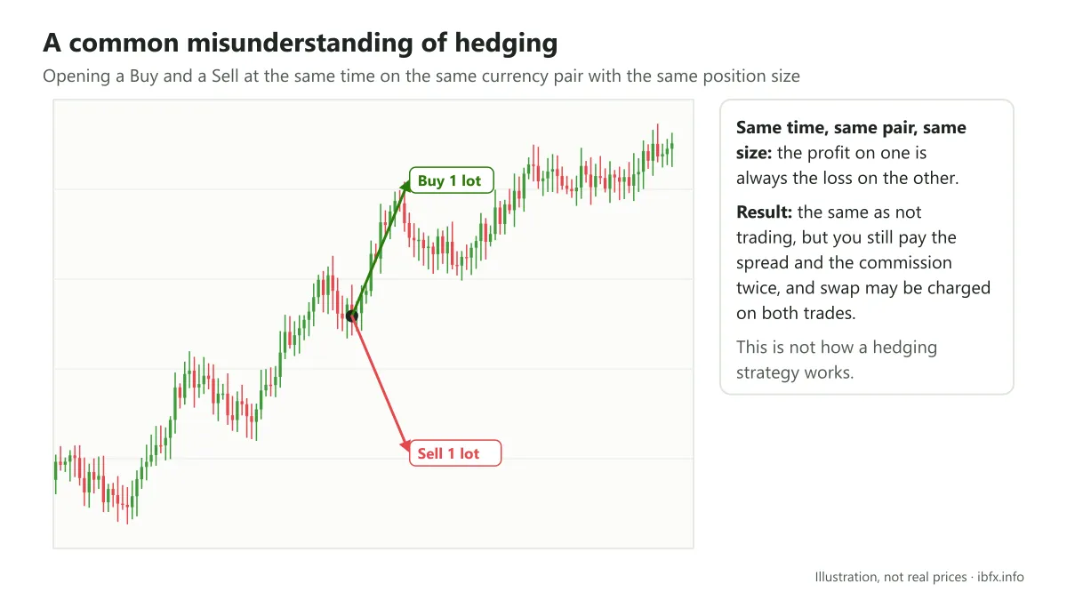 A common misunderstanding of hedging: opening a Buy and a Sell of the same size on the same currency pair at the same time