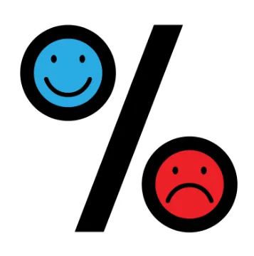 A percent sign with a smiling face and a sad face, illustrating how trading is a matter of probability